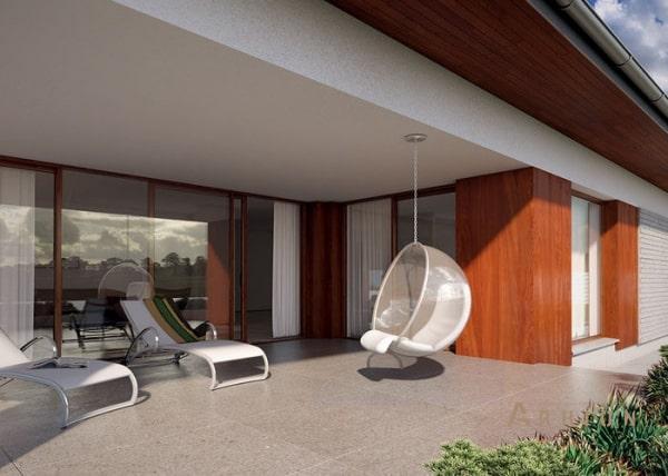 11. Проект одноэтажного дома в современном стиле с плоской кровлей , R-14-51, площадью - 223 кв c мансардой, терассой, гаражом